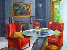 Кусочек интерьера гостиной с красными креслами