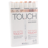 Набор  маркеров  TOUCH TWIN brush  6 штук (телесные цвета В) в пластиковой упаковке 