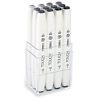 Набор  маркеров  TOUCH TWIN ShinHan brush 12 штук  (серые теплые) в пластиковой упаковке