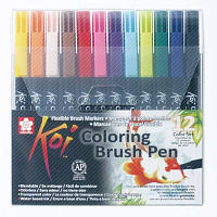 Набор акварельных маркеров Koi кисточка 12 цветов в пластиковой упаковке