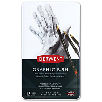 Набор чернографитных карандашей Derwent Graphic Hard (12 штук в металлической упаковке)