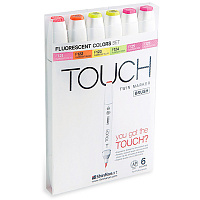 Набор  маркеров  TOUCH TWIN ShinHan  brush 6 штук (флуоресцентные цвета) в пластиковой упаковке