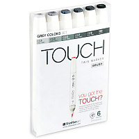 Набор  маркеров  TOUCH TWIN ShinHan brush 6 штук (серые цвета) в пластиковой упаковке
