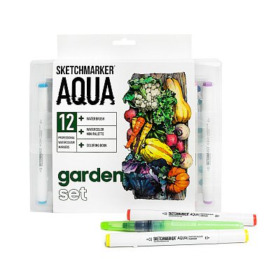 SKETCHMARKER AQUA Color: 12 GARDEN SET (12 markers + waterbrush + coloring book + blending pallete)