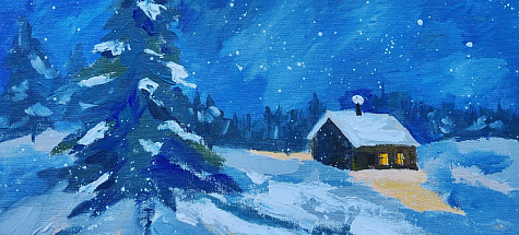 Рисуем зимний снежный домик акриловыми красками