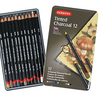 Набор угольных карандашей Derwent Tinted Charcoal (12 штук в металлической упаковке)