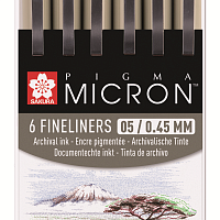 Набор капиллярных ручек Pigma Micron  (0.45мм) 6 штук в блистере (цвета ассорти)