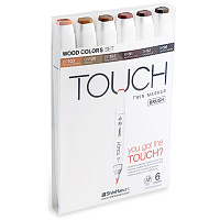 Набор  маркеров  TOUCH TWIN brush  6  штук (древесные цвета) в пластиковой упаковке