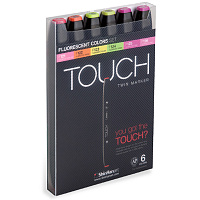 Набор  маркеров  TOUCH TWIN ShinHan 6 штук (флуоресцентные цвета) в пластиковой упаковке