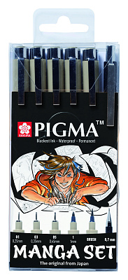 Набор капиллярных ручек Pigma Manga 6 предметов (ручки Pigma + мех. карандаш) в блистере