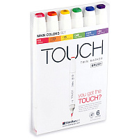 Набор  маркеров  TOUCH TWIN brush  6 штук (основные цвета) в пластиковой упаковке