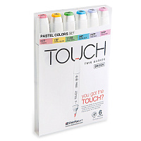 Набор  маркеров  TOUCH TWIN brush  6 штук (пастельные цвета) в пластиковой упаковке