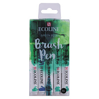 Набор акварельных маркеров Ecoline Brush Pen Зеленые-Синие 5 штук в пластиковой упаковке