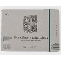 Альбом Authentic Bristol (185г/м2 24.5*17.9см, 18 листов, экстрабелая бумага, на резинке, сшивка)